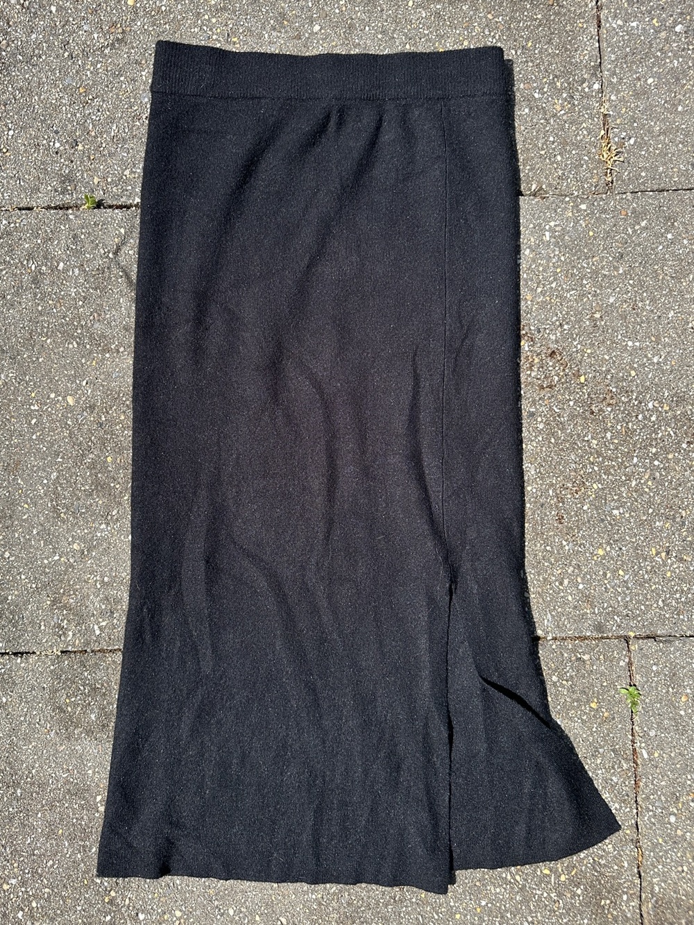 Stradivarius Black Knit Midi Skirt with Side Slit - Size S